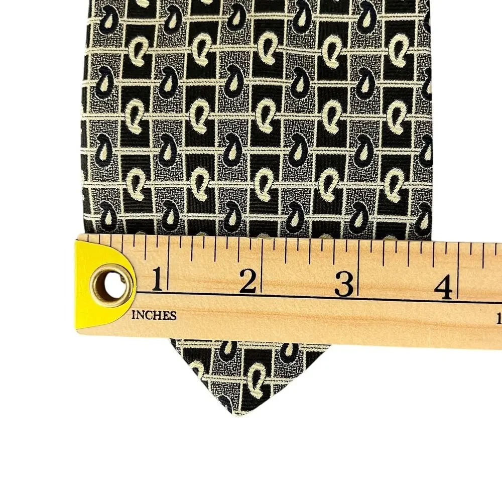 Vintage 90s Giacomo de Senese 100% Silk Tie Italian Sage Green Paisley 3.75”